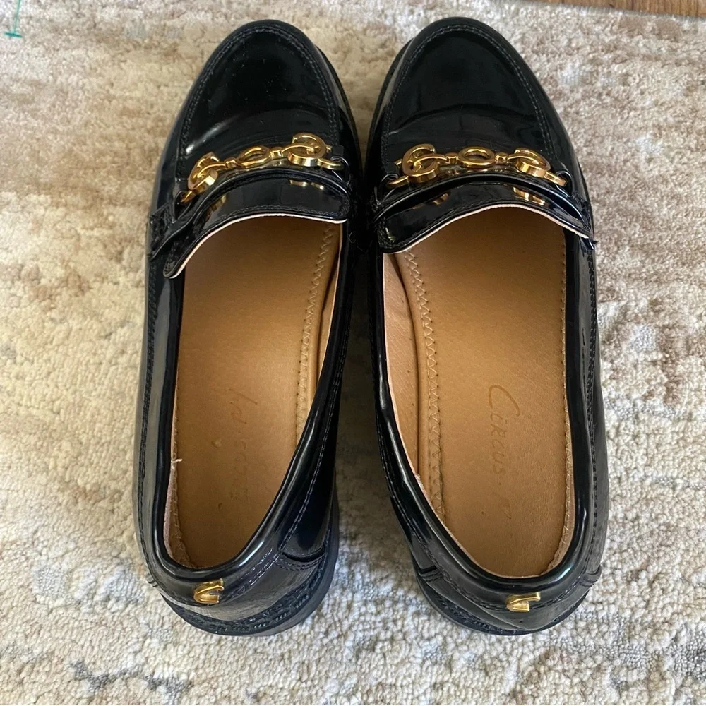 Circus by Sam Edelman Deana Black Loafers Gold Bit Accent Platform Sole: 7
